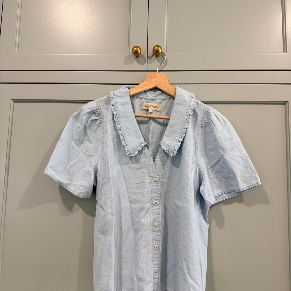 Madewell Sky Blue Ruffled Collar Shirt